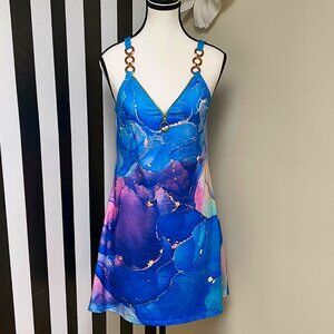 Etcyy Gold, Blue, Pink, and Purple Marble Summer Dress Size M